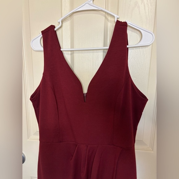 Oxiyuly Dark Red Wrap V-Neck Bodycon Cocktail Dress | Size L - Picture 3 of 6